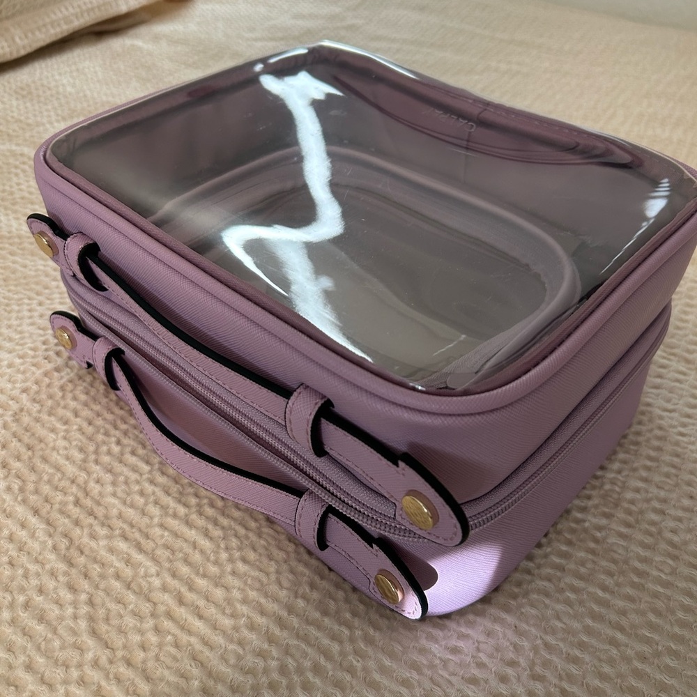 CALPAK medium clear cosmetics case in lavender, never used